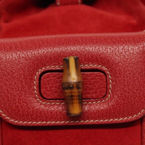 GUCCI Bamboo Backpack Suede Red Gold 003 1705 0030 Auth ep10393 - Picture 10 of 16